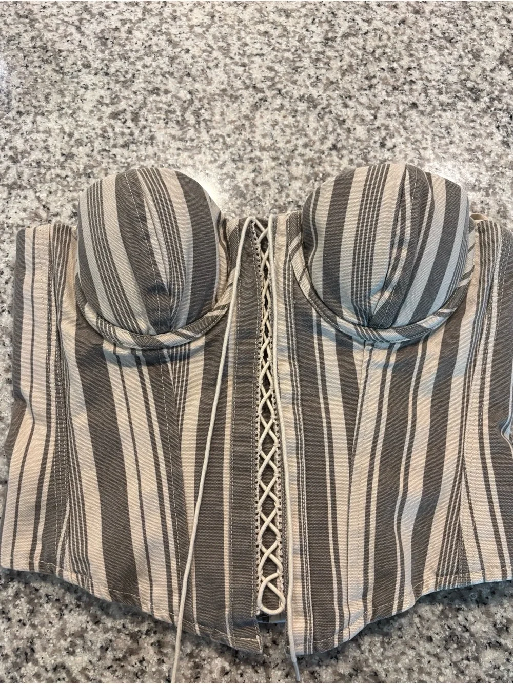 Rare Denim & Supply Ralph Lauren Striped Lace-Up Bustier in Taupe and Cream